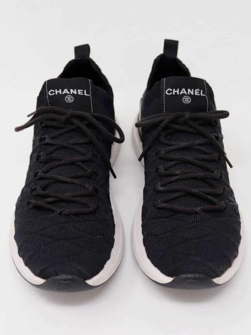 Chanel Tennies 39 Black Fabric Quilted Logo Matelasse Knit Sneakers - Picture 12 of 15
